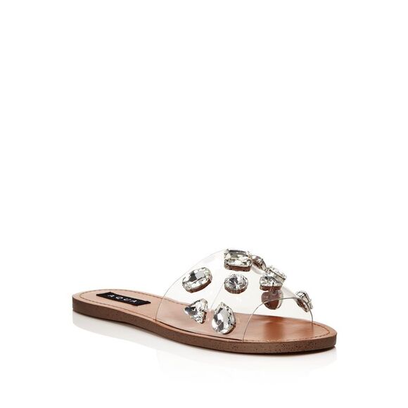 AQUA Shoes - AQUA Womens Brown Translucent Strap Twink Round Toe Slip On Slide Sandals 6.5 M